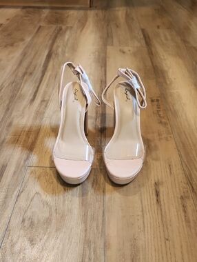 Qupid Blush Pink Ankle Strap Platform Heels